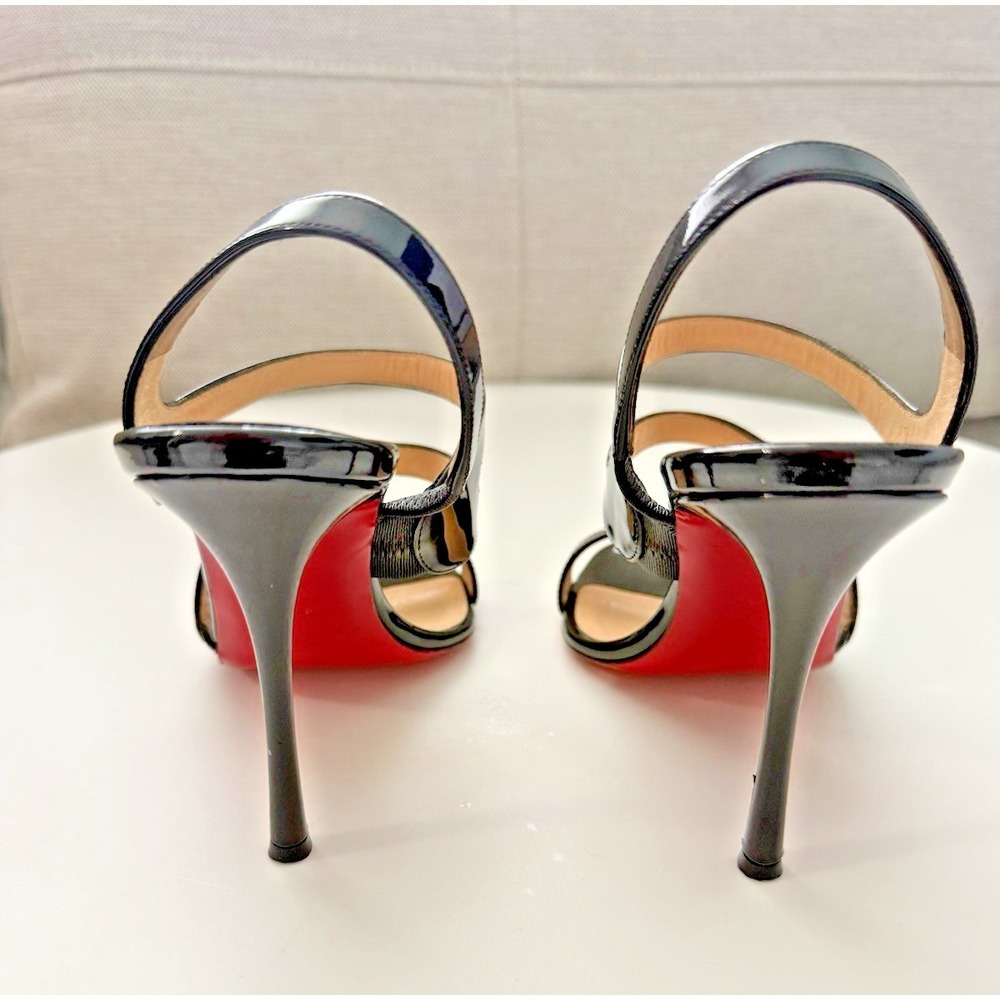CHRISTIAN LOUBOUTIN Vavazou Black Patent Slingback Sandal Woman's Size US 7.5 - Picture 4 of 12